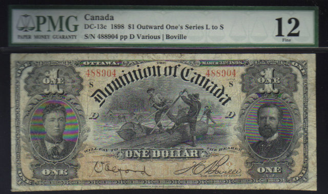 1898 $1 OUTWARD ones DOMINION OF CANADA PMG 12