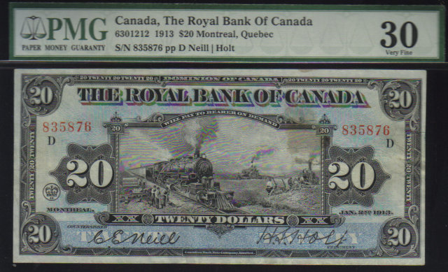 1913 $20 the Royal Bank of Canada TRAIN PMG