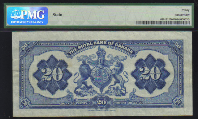 1913 $20 the Royal Bank of Canada TRAIN PMG