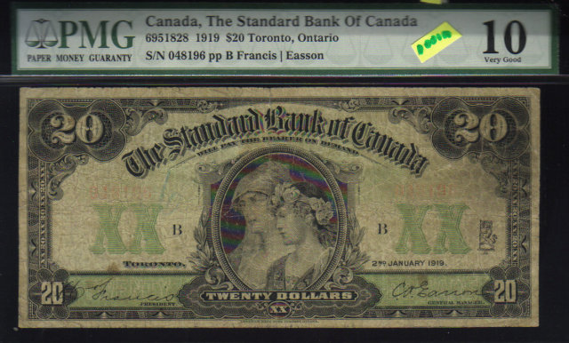 1919 $20 STANDARD BANK OF CANADA $20 PMG 10