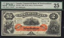 1888 $2 COMMERCIAL BANK OF NEWFOUNDLAND PMG 25