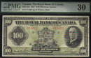 1927 $100 THE ROYAL BANK OF CANADA PMG VF 30