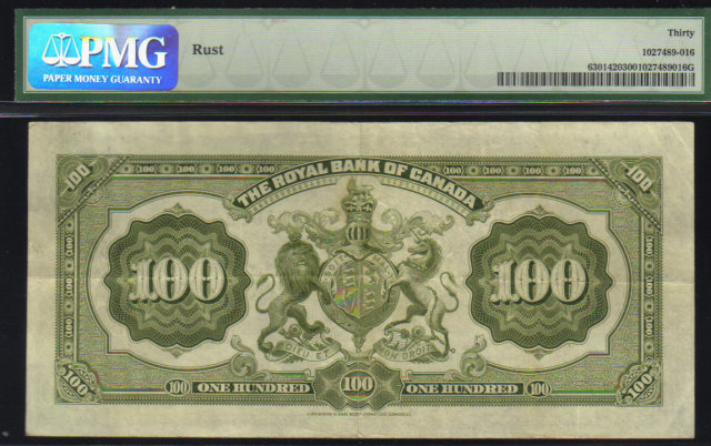 1927 $100 THE ROYAL BANK OF CANADA PMG VF 30