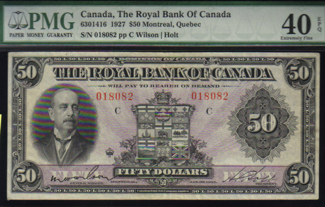 1927 $50 THE ROYAL BANK OF CANADA PMG EF 40