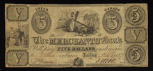 1837 $5 the merchants bank upper canada