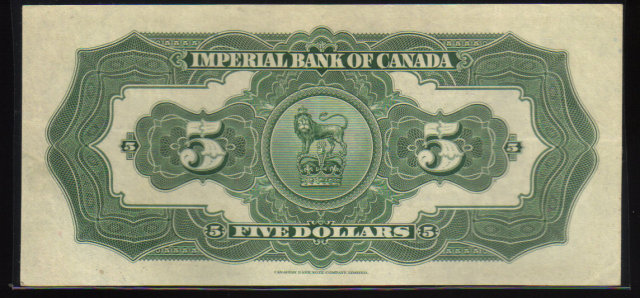 Canadian Currency Imperial Bank of Canada $5 1923