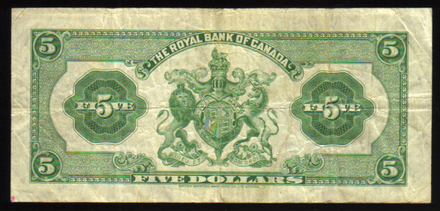 1943 Royal Bank of Canada $5 Very Fine