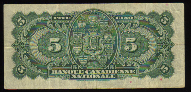 1935 banque canadienne national $5 vf