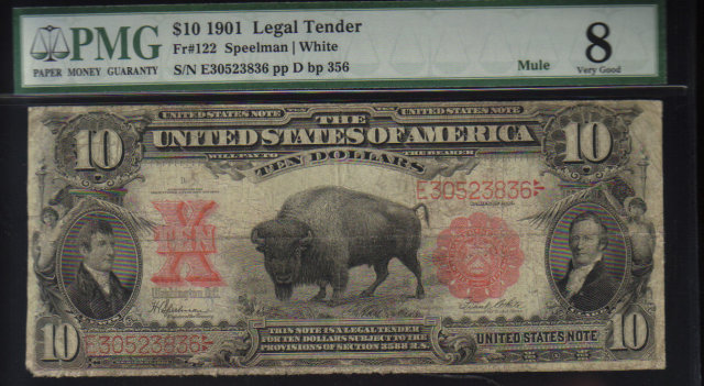 bison mule USA $10 1901 & EXPLORERS PMG vg8