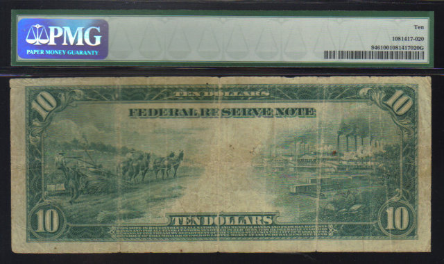 USA $1914 $10 federal reserve note PMG vg10