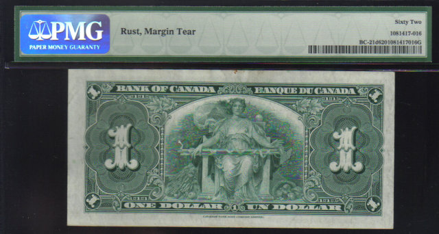 1937 $1 BANK OF CANADA PMG 62 UNCIRCULATED