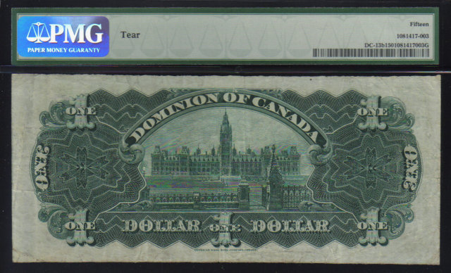 1898 $1DOMINION OF CANADA PMG 15 ones outward F/VF