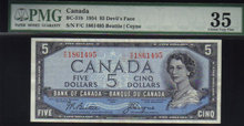 1954 $5 BANK OF CANADA DEVIL FACE PAPERMONEY PMG 35