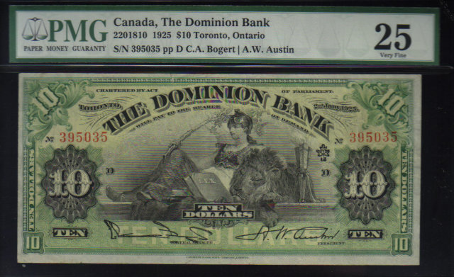 1925 $10 THE DOMINION BANK PMG 25