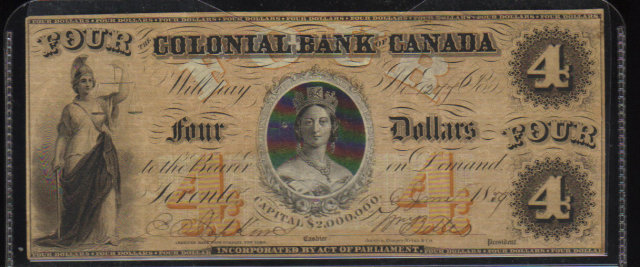 1859 $4 colonial bank of CANADA queen victoria
