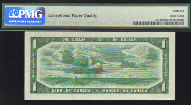 DEVILS FACE $1 BANK OF CANADA 1954 PMG 66 gem unc