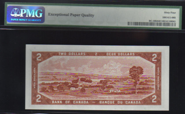 DEVILS FACE $2 BANK OF CANADA 1954 PMG 64 unc