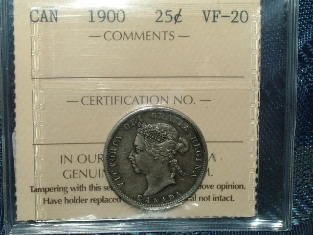 1900 canada 25 cents ICCS VF 20 QUEEN VICTORIA