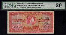 1957 10 shillings BERMUDA GOVERNMENT PMG20