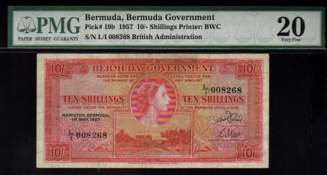 1957 10 shillings BERMUDA GOVERNMENT PMG20