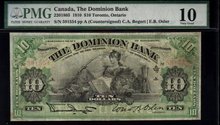 1910 $10 Dominion Bank LION and BEAVER bogert/osler