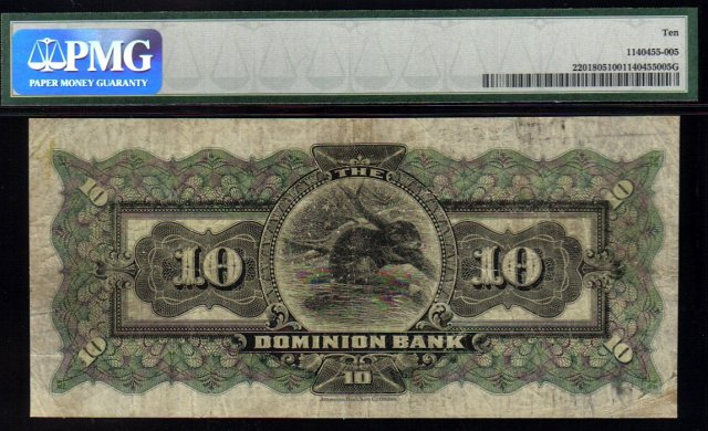 1910 $10 Dominion Bank LION and BEAVER bogert/osler
