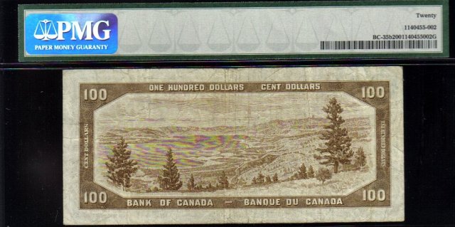 DEVILS FACE $100 BANK OF CANADA 1954 PMG 20