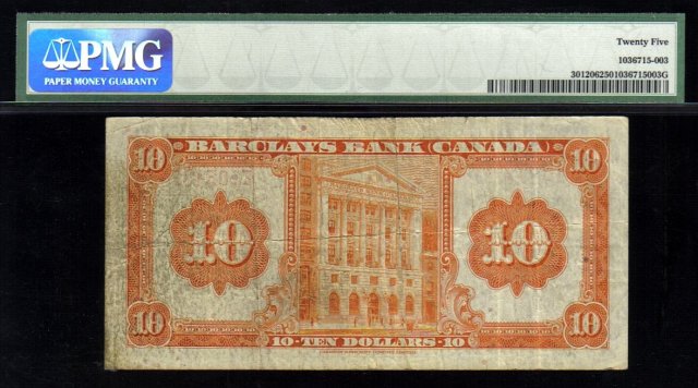 1935 $10 BARCLAYS BANK OF CANADA PMG 25