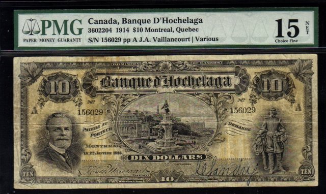 1914 $10 BANQUE d HOCHELAGA PMG15