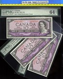 1954 BC-40a 3 consecutive UNCIRCULATED $10 bank of canada PMG 65