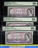 PMG 66 1954 BC-40a 3 consecutive UNCIRCULATED $10 bank of canada