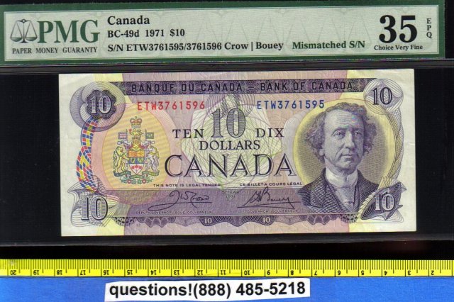 mismatched serial number BANK OF CANADA 1971 $10