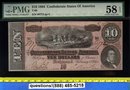 1864 T68 Confederate States of America XF $10 PMG 58 BANKNOTE