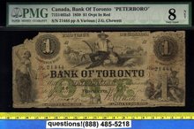 1859 $1 BANK OF TORONTO scarce PETERBORO overprint PMG certified