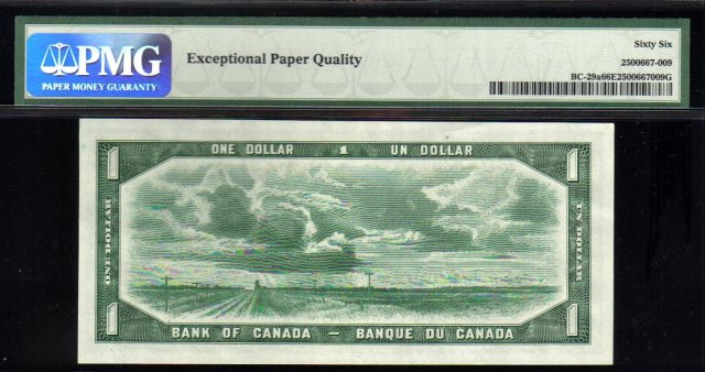 1954 $1 BANK OF CANADA ONE DOLLAR DEVIL'S FACE PMG 66