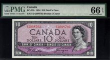 1954 $10 BANK OF CANADA ONE DOLLAR DEVIL'S FACE PMG 66