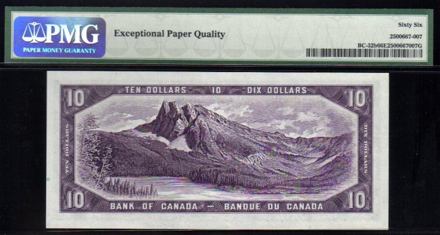 1954 $10 BANK OF CANADA ONE DOLLAR DEVIL'S FACE PMG 66
