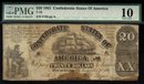 1861 $20 CONFEDERATE STATES OF AMERICA T-18 PMG 10