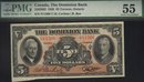 1938 $5 THE DOMINION BANK PMG 55 amazing