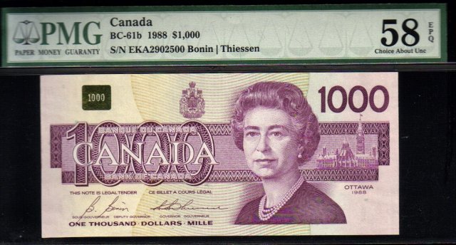 1988 $1000 BANK OF CANADA BC-61b PMG58