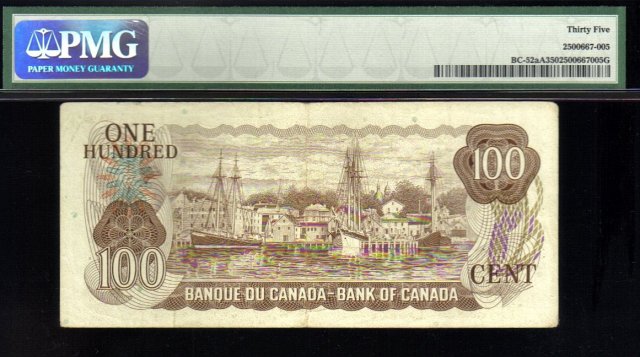 1975 $100 BANK OF CANADA BC-52aA PMG35