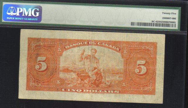 1935 $5 BANK OF CANADA BC-6 PMG25 FRENCH