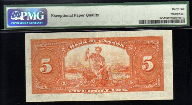 1935 $5 BANK OF CANADA BC-5 PMG35 amazing banknote