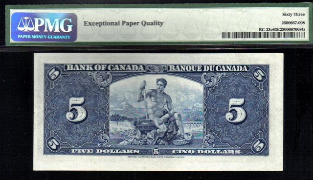 1937 $5 BANK OF CANADA BC-23c PMG63
