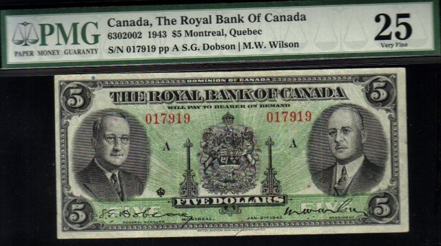 1943 $5 ROYAL BANK OF CANADA PMG25