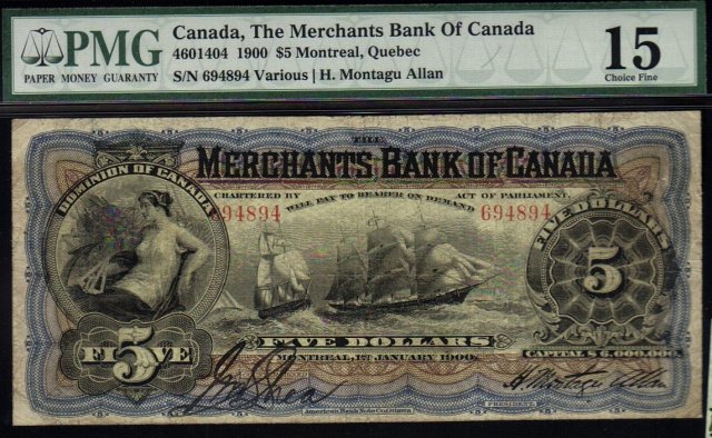 The Merchants Bank of Canada 1900 $5 CH-460-14-04 PMG 15