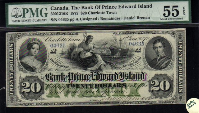 The Bank of Prince Edward Island 1872 $20 PMG55