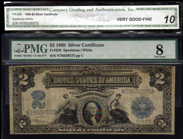 1899 $2 SILVER CERTIFICATE FR# 258 PMG8 CGA 10