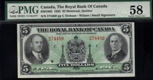 1935 ROYAL BANK OF CANADA $5 PMG 58 AU/UNC
