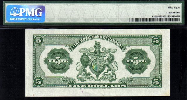 1935 ROYAL BANK OF CANADA $5 PMG 58 AU/UNC